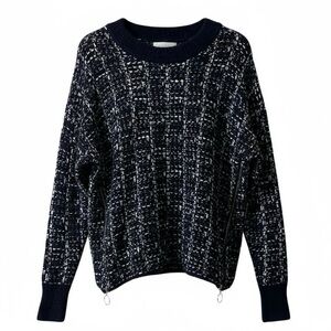 New Directions Sweater Size XL Boucle Yarn Tweed Zipper Accents Pullover Knit